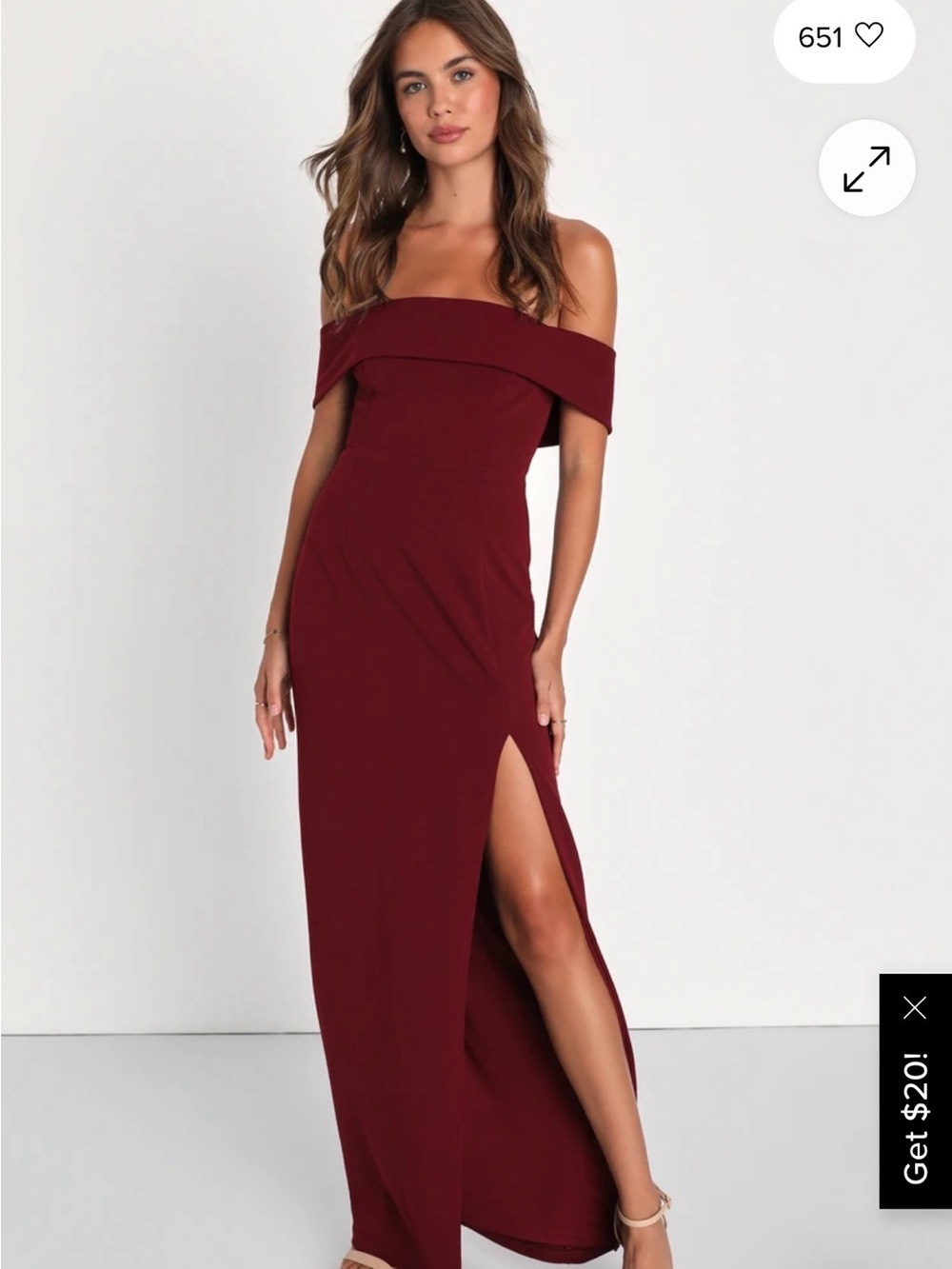 Lulu's Off-Shoulder Burgundy Maxi Dress with Side Slit